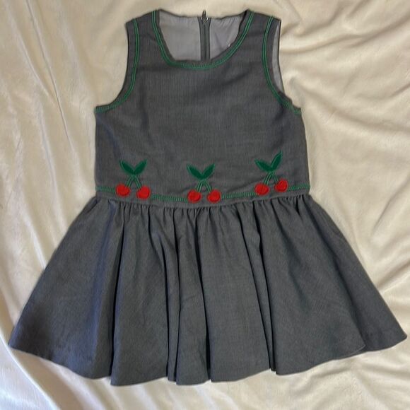 Euc vintage Florence eisemanGray Dress with Cherry Embroidery